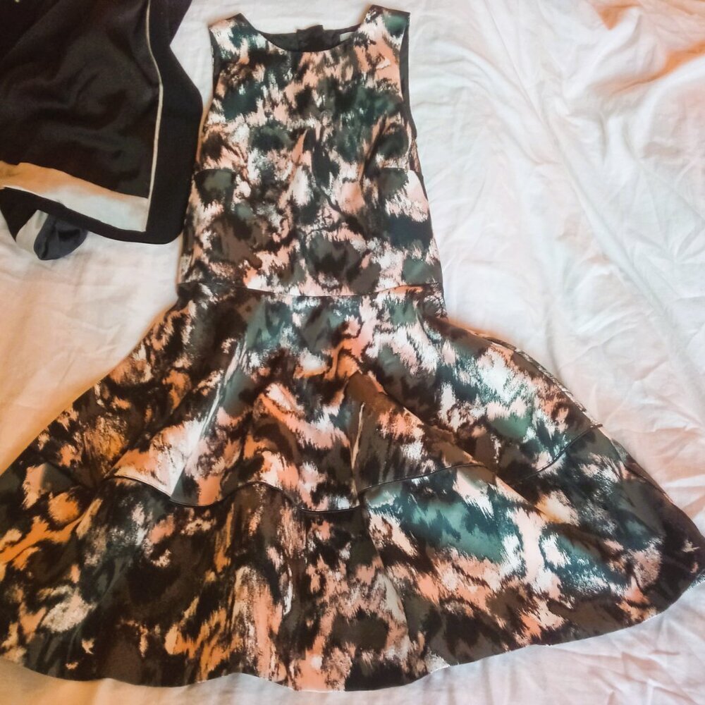 BCBGMAXAZRIA BLACK JACKET, XP & COORDINATED PARTY DRESS, P